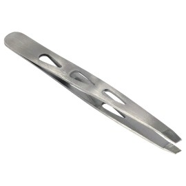 HTS 172D0 4 Brushed Stainless Slanted Eyebrow Tweezers with Droplet Holes
