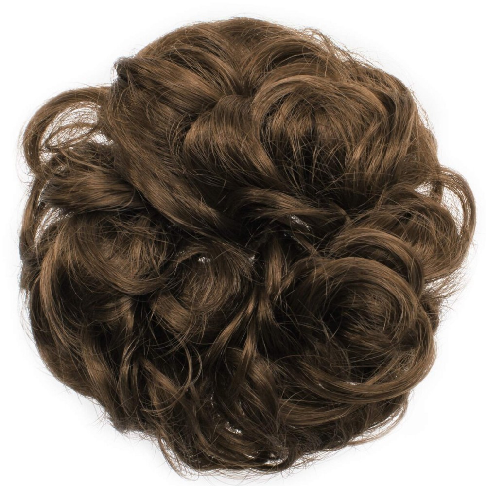Onedor Ladies Synthetic Wavy Curly or Messy Dish Hair Bun Extension Hairpiece Scrunchie Chignon Tray Ponytail (12-Light Brown)