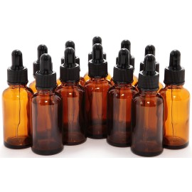 12, Amber, 1 oz Glass Bottles, with Glass Eye Droppers