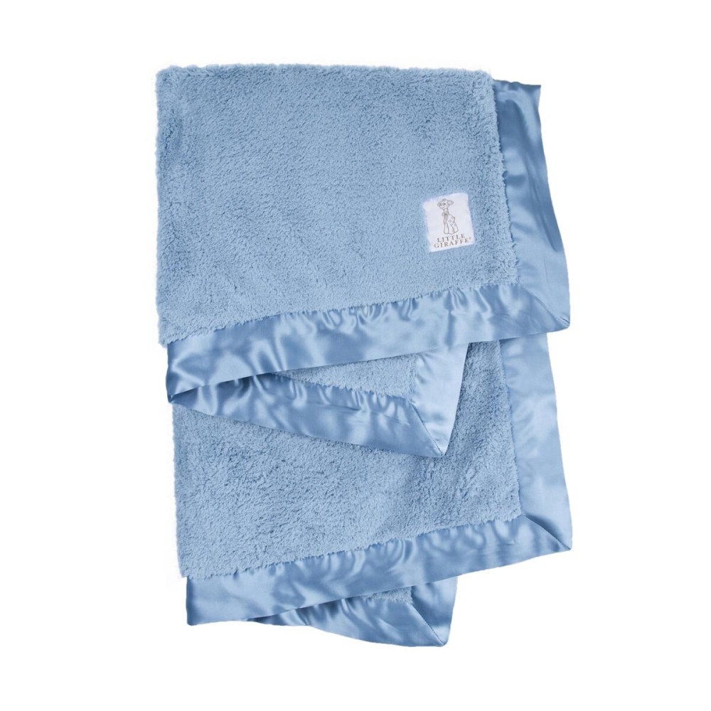 Little Giraffe Baby Blanket - Chenille Soft Blanket with Satin Trim - Baby Stroller Blanket - Newborn Baby Essentials & Gifts - 29 x 35 - Cornflower