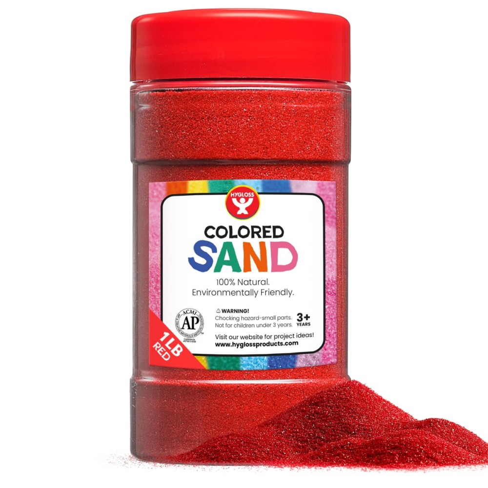 Hygloss Colored Sand for Crafts - 1 lb Bottle, Red - Vibrant Colorful Fine Sensory Play Sand Art Kits for Kids - Classroom Activities for Children 3 4 5 6 7 8 9 10 11 12 - Safe for Ages 3+