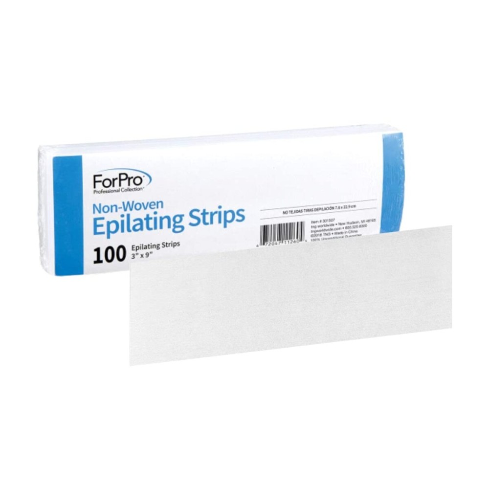 ForPro Professional Collection Non-Woven Epilating Strips, White, Tear-Resistant, Pre-Cut Strips for Hair Removal, 3 W x 9 L, 100-Count