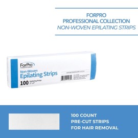 ForPro Professional Collection Non-Woven Epilating Strips, White, Tear-Resistant, Pre-Cut Strips for Hair Removal, 3 W x 9 L, 100-Count