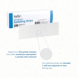 ForPro Professional Collection Non-Woven Epilating Strips, White, Tear-Resistant, Pre-Cut Strips for Hair Removal, 3 W x 9 L, 100-Count