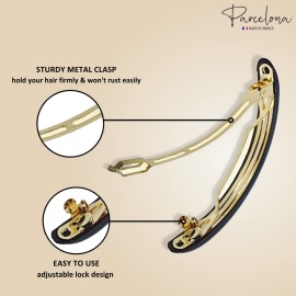 Parcelona French Half Round Thin 3 inch Tortoise Shell Brown Celluloid Automatic Hair Barrette Clip for Thick Hair, Made in France Parcelona French Half Round Thin 3 inch Tortoise Shell Brown Celluloid Automatic Hair Barrette Clip for Thick Hair, Made in France