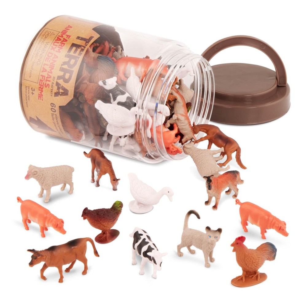 Terra by Battat - 60pcs Farm Animals Toy Tube - Mini Plastic Barnyard Animal Figurines for Kids - Includes Cow, Pig, Goat, Sheep & More - Educational Playset for Toddlers Ages 3+