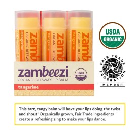 ZAMBEEZI Organic, Fair Trade Beeswax Lip Balm - Tangerine 3 Pack - Ethically Sourced