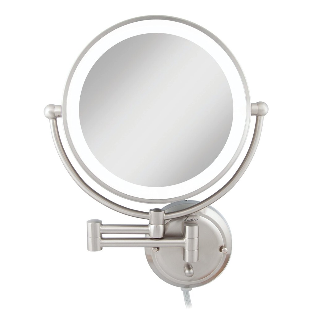 Zadro 14 Round Fluorescent 5X/1X Bathroom Magnifying Mirror Wall Mounted Makeup Mirror 20 Extendable Shaving Mirror