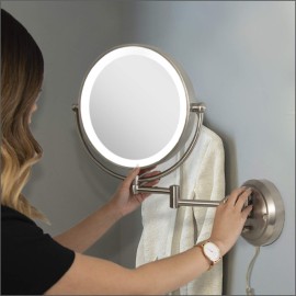 Zadro 14 Round Fluorescent 5X/1X Bathroom Magnifying Mirror Wall Mounted Makeup Mirror 20 Extendable Shaving Mirror
