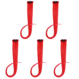 5pcs Red Clip in Hair Extensions 100% Human Hair 18 Inch Colored Party Highlights Clip in Extensions for Women Kids Girls