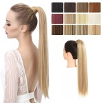 SARLA Ponytail Hair Extension Wrap Around Long Straight 24 Inch Synthetic Hairpiece for Women Golden Blonde/Beach Blonde
