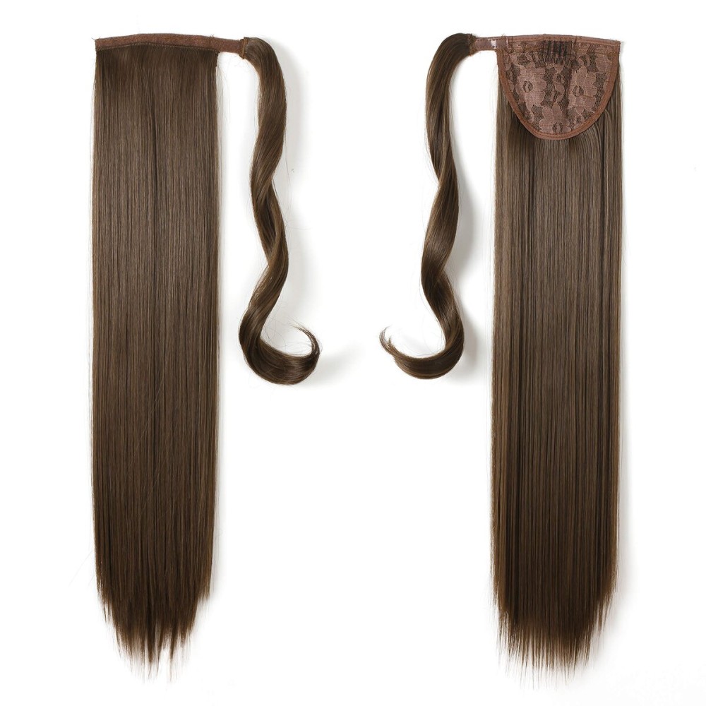Onedor 24 Straight Wrap Around Ponytail Extension for Women. Premium Synthetic Fiber 120g-130g (8A-Light Chestnut Brown)
