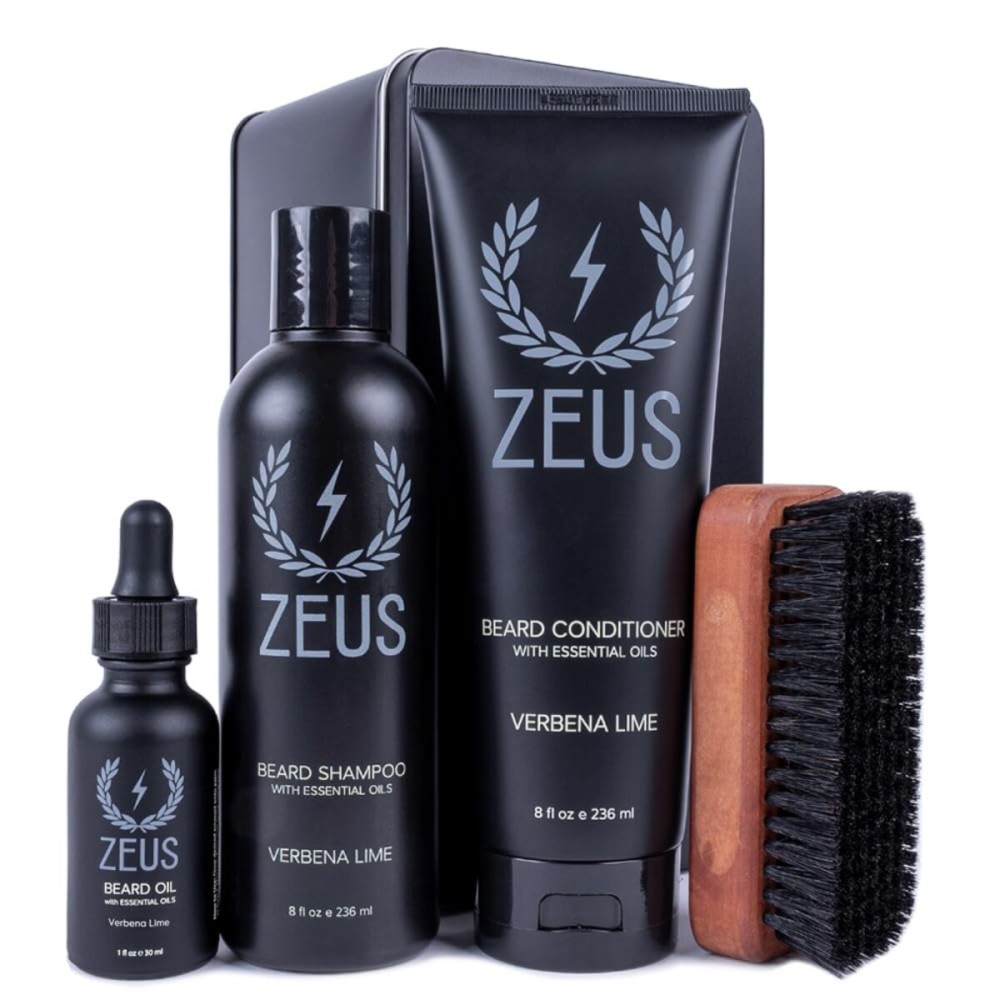 ZEUS Deluxe Beard Wash & Grooming Kit for Men - Natural Beard Oil, Beard Wash Combo & Beard Brush Gift Set (Verbena Lime) ZEUS Deluxe Beard Wash & Grooming Kit for Men - Natural Beard Oil, Beard Wash Combo & Beard Brush Gift Set (Verbena Lime)
