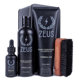 ZEUS Deluxe Beard Wash & Grooming Kit for Men - Natural Beard Oil, Beard Wash Combo & Beard Brush Gift Set (Verbena Lime) ZEUS Deluxe Beard Wash & Grooming Kit for Men - Natural Beard Oil, Beard Wash Combo & Beard Brush Gift Set (Verbena Lime)