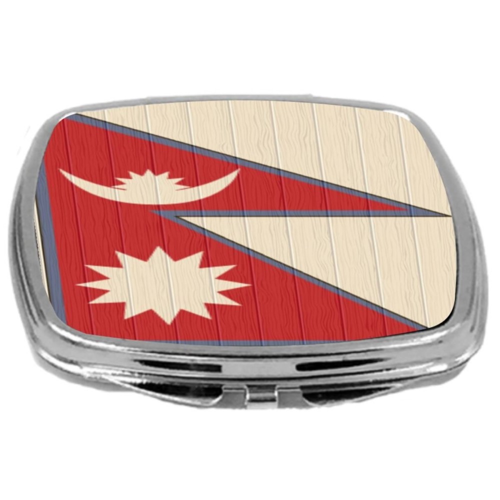 Rikki Knight Compact Mirror on Distressed Wood Design, Nepal Flag, 3 Ounce