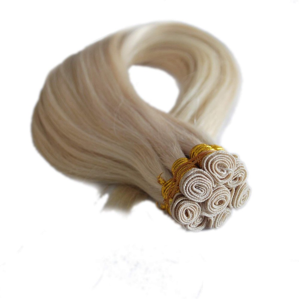 White Blonde Hand Tied Weft Extensions 60 Silky Straight Hair Bundles 18inch 100gm 6A White Blonde Hand Tied Weft Extensions 60 Silky Straight Hair Bundles 18inch 100gm 6A
