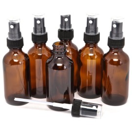 Vivaplex, 6, Amber, 2 oz Glass Bottles, with Black Fine Mist Sprayers