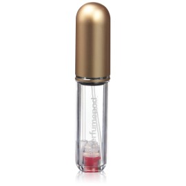 Travalo Pod Pure Perfume Atomizer - Leak-Proof and TSA Approved for Air Travel - Reusable and Airtight Easy-Fill Mini Pump Sprayer - Lightweight, Clear Body, Fun Colorful Lid - Gold 0.17oz