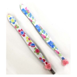 JEWEL TOOL (12 Pack) 3.5 (8.89 cm) Straight Tip Salon Tweezers | Floral Designs: Roses & Daisies | Quality Stainless Steel | Textured Grip | Ideal for Eyebrows & Facial Hair