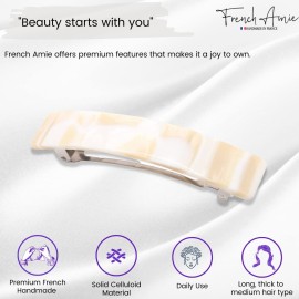 French Amie Oblong Handmade 3.5 Celluloid Automatic Hair Clip Barrette Hair Clip for Girls Strong Hold Hair Clips for Women No Slip Durable Paris Hair Accessories, Made in France (Cream Nouget)