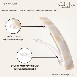 French Amie Oblong Handmade 3.5 Celluloid Automatic Hair Clip Barrette Hair Clip for Girls Strong Hold Hair Clips for Women No Slip Durable Paris Hair Accessories, Made in France (Cream Nouget)