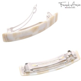 French Amie Oblong Handmade 3.5 Celluloid Automatic Hair Clip Barrette Hair Clip for Girls Strong Hold Hair Clips for Women No Slip Durable Paris Hair Accessories, Made in France (Cream Nouget)