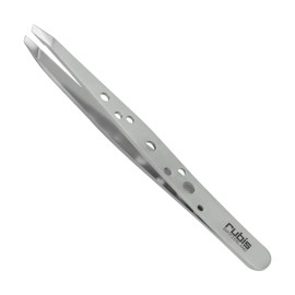 Rubis Hole Pattern Classic Stainless Steel Slanted Tweezers For Precise Eyebrows and Hair Removal, The Elegance Collection, 1K111,Silver,Rubis Switzerland Swiss Made World Renowned Precision
