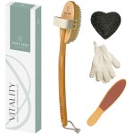 Dry Brushing Body Brush Set by Zen Me - Natural Exfoliation Kit with Premium Boar Bristle Brush, Shower Gloves, Konjac Facial Sponge & Foot File - for Lymphatic Drainage - Great Gift Set