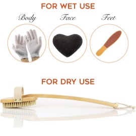 Dry Brushing Body Brush Set by Zen Me - Natural Exfoliation Kit with Premium Boar Bristle Brush, Shower Gloves, Konjac Facial Sponge & Foot File - for Lymphatic Drainage - Great Gift Set Dry Brushing Body Brush Set by Zen Me - Natural Exfoliation Kit with Premium Boar Bristle Brush, Shower Gloves, Konjac Facial Sponge & Foot File - for Lymphatic Drainage - Great Gift Set