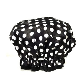 Wrapables Trendy Satin Shower Cap, Black and White Dots