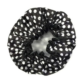 Wrapables Trendy Satin Shower Cap, Black and White Dots
