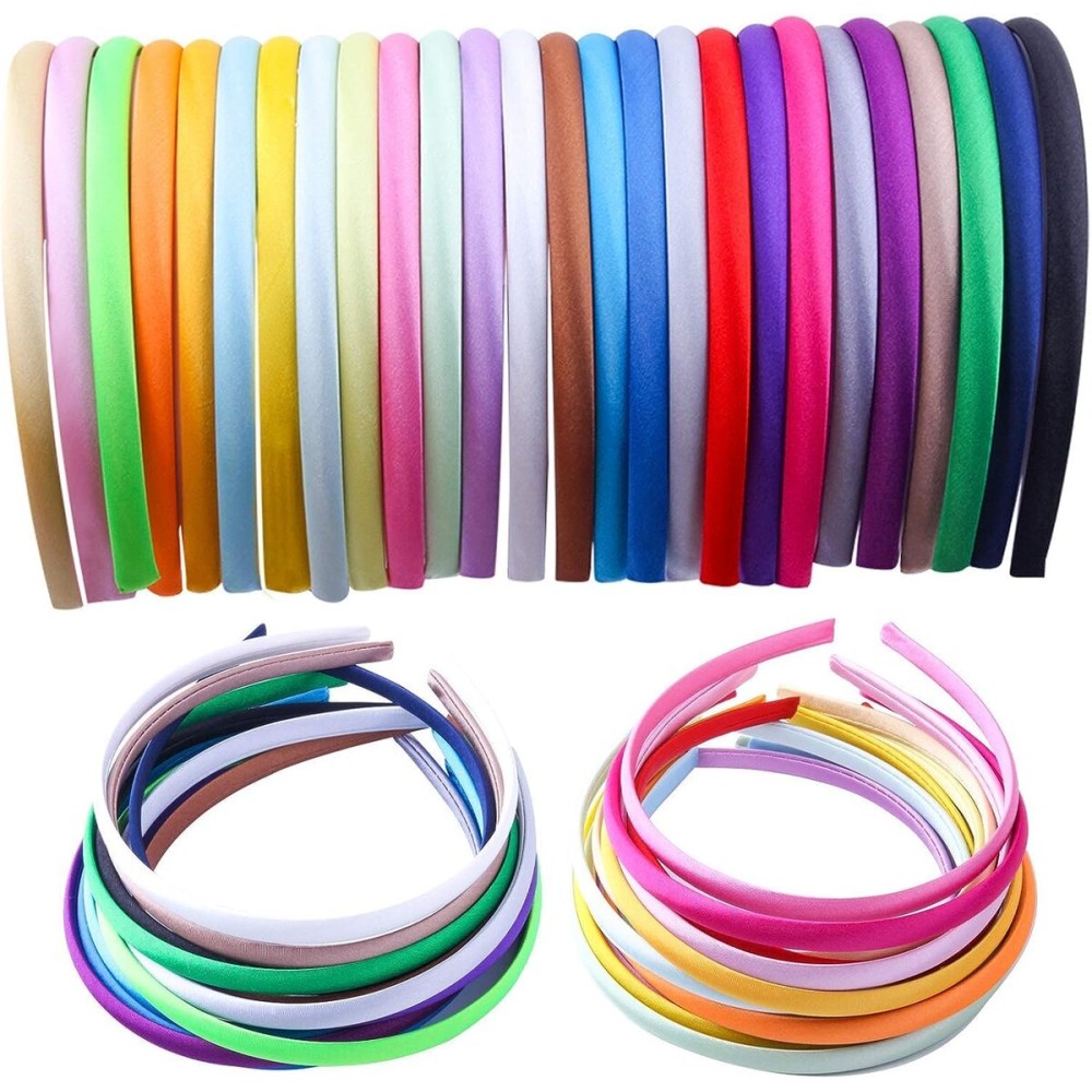 Candygirl HeadBands for Girls,DIY Satin Covered Girls Headbands,1cm Width Craft Headbands for Daily and Party(26pcs Per Pack Each Color 1pcs)