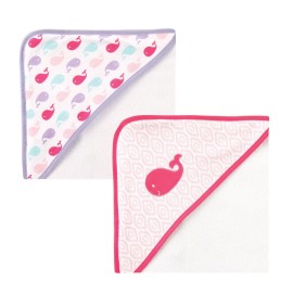 Luvable Friends Unisex Baby Cotton Terry Hooded Towels, Pink Whale, One Size