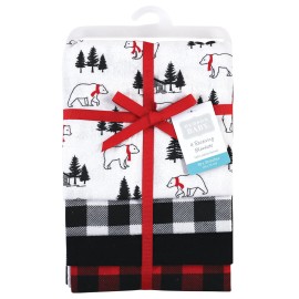Hudson Baby Unisex Baby Cotton Flannel Receiving Blankets, Buffalo Plaid Bear, One Size