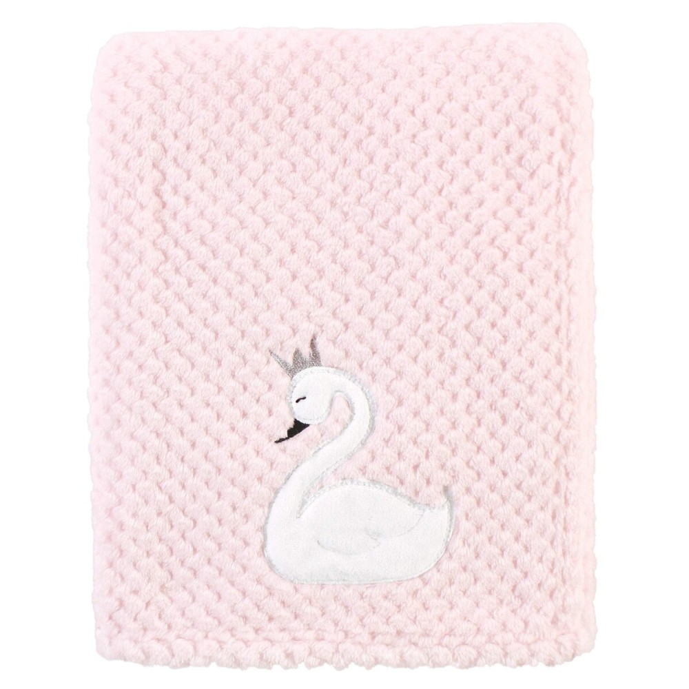 Hudson Baby Unisex Baby Plush Waffle Blanket, Swan, One Size