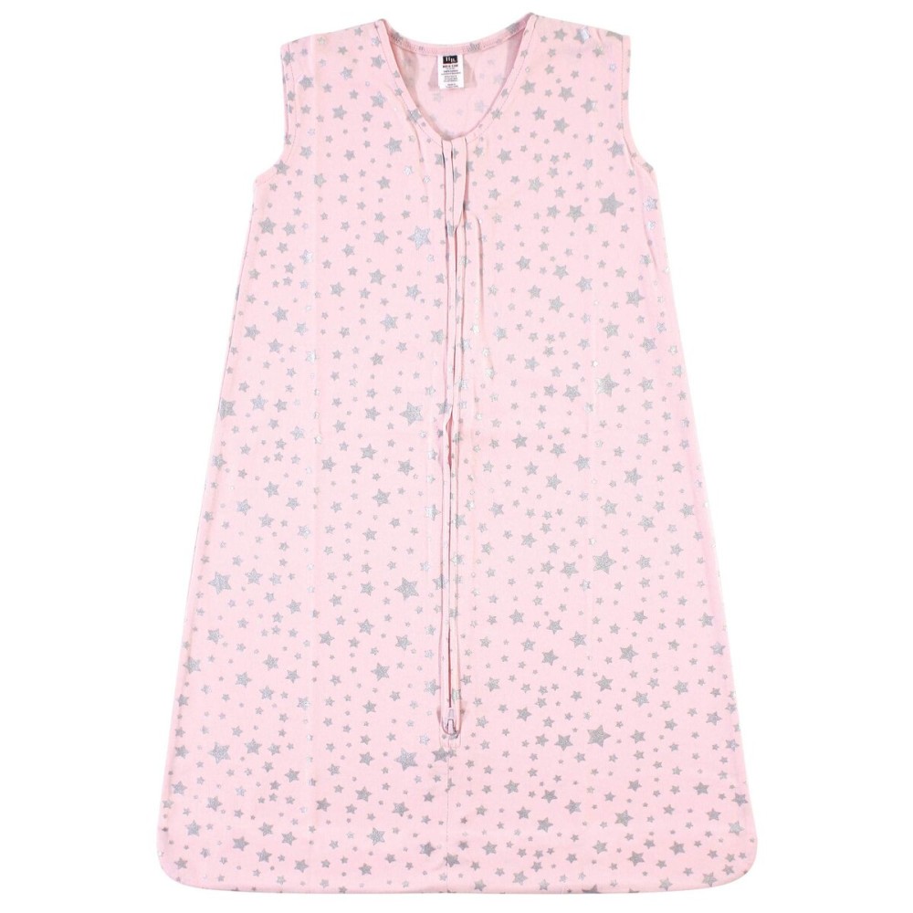 Hudson Baby Unisex Baby Cotton Sleeveless Wearable Sleeping Bag, Sack, Blanket, Silver Pink Star, 18-24 Months