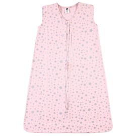 Hudson Baby Unisex Baby Cotton Sleeveless Wearable Sleeping Bag, Sack, Blanket, Silver Pink Star, 18-24 Months