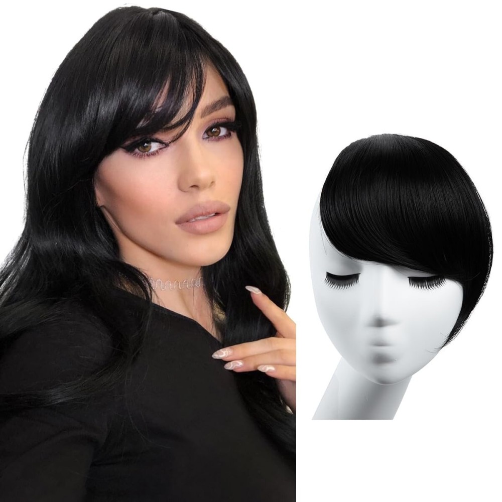 SARLA Jet Black Clip in Side Bangs Straight Synthetic Hair Extension One Piece for Women SARLA Jet Black Clip in Side Bangs Straight Synthetic Hair Extension One Piece for Women