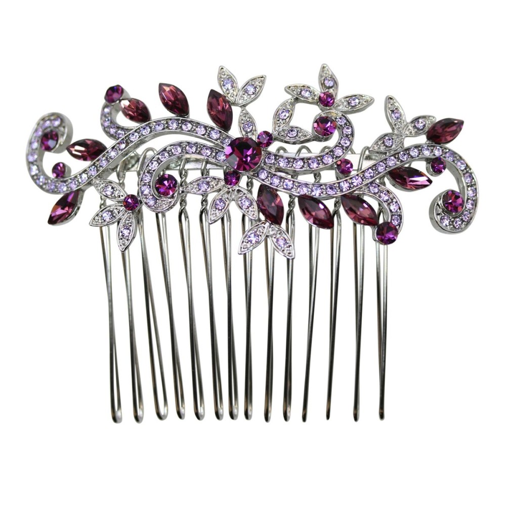 Faship Purple Crystal Floral Hair Comb Faship Purple Crystal Floral Hair Comb