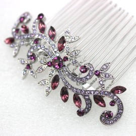 Faship Purple Crystal Floral Hair Comb Faship Purple Crystal Floral Hair Comb