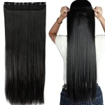 S-noilite Elegant 30(76cm) Longest Straight Natural Black 3/4 Full Head One Piece 5 Clips Clip in Hair Extensions