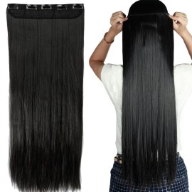 S-noilite Elegant 30(76cm) Longest Straight Natural Black 3/4 Full Head One Piece 5 Clips Clip in Hair Extensions