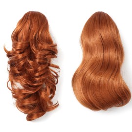 Onedor 15 Synthetic Fiber Curly Ponytail Hair Extension hairpiece with Clip-in Jaw Clips, Dual-Use Hair Extensions (130A-Fox Red)