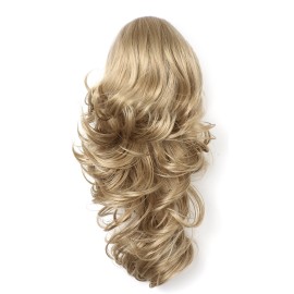 Onedor 15 Synthetic Fiber Curly Ponytail Hair Extension hairpiece with Clip-in Jaw Clips, Dual-Use Hair Extensions (24-Light Blonde)