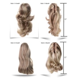 Onedor 15 Synthetic Fiber Curly Ponytail Hair Extension hairpiece with Clip-in Jaw Clips, Dual-Use Hair Extensions (24-Light Blonde)