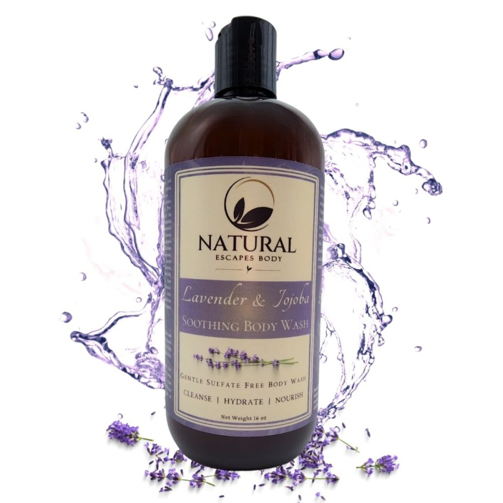 Natural Escapes Lavender & Jojoba Soothing Body Wash | Calming Sulfate-Free Shower Gel for Soft, Hydrated & Healthy Skin | Moisturizing & Gentle for Normal & Sensitive Skin | 16 oz
