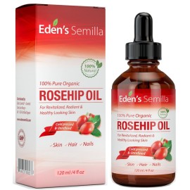 100% Pure Rosehip Oil - 4 OZ - Certified ORGANIC - Cold pressed & unrefined - NON Greasy HIGH absorbency - Use daily - nourishes, hydrates and visibly reduces fine lines, scars, stretch marks and skin