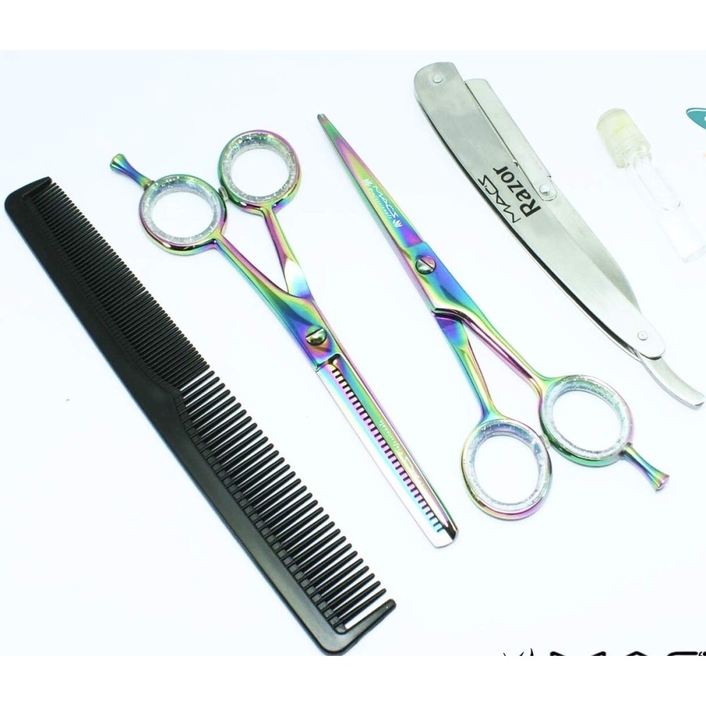 Professional Titanium Barber Scissor Razors Edge Hair Cutting 5 PCs Set 6.25 Barber Shears With 6.25 Texturizing/Thinning Shears Set Made Of High Grade Stainless Steel W/Black Leather Case-15030 Professional Titanium Barber Scissor Razors Edge Hair Cutting 5 PCs Set 6.25 Barber Shears With 6.25 Texturizing/Thinning Shears Set Made Of High Grade Stainless Steel W/Black Leather Case-15030