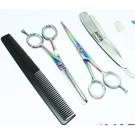 Professional Titanium Barber Scissor Razors Edge Hair Cutting 5 PCs Set 6.25 Barber Shears With 6.25 Texturizing/Thinning Shears Set Made Of High Grade Stainless Steel W/Black Leather Case-15030