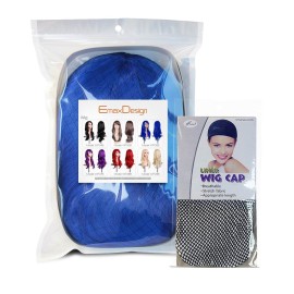 EmaxDesign Wigs 28 inch Wavy Curly Cosplay Wig With Wig Cap and Comb (Dark Blue)